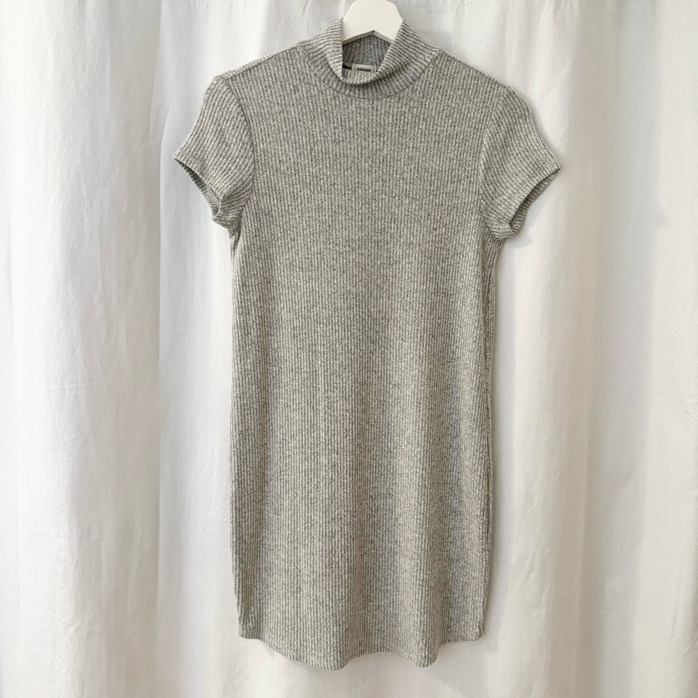 GARAGE Gray Ribbed Knit Turtleneck Dress